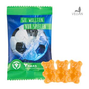 15 g vegane orangene Gummibärchen (Orange) im Werbetütchen mit Werbedruck