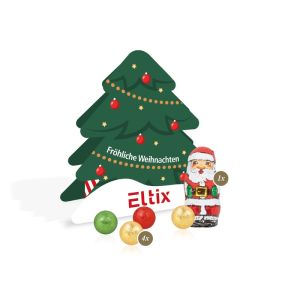 Präsent Tannenbaum mit Fairtrade Schokolade und Rundum-Werbedruck