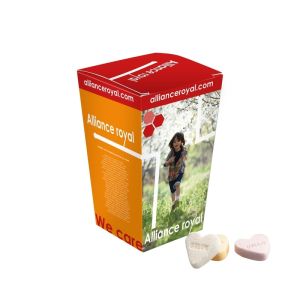180 g Fruchtherzen in Autobecherhalterung mit Werbedruck