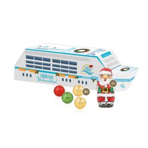 3D Präsent Schiff mit Fairtrade Schokolade und Rundum-Werbedruck