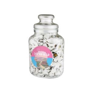 Nostalgisches Bonbonglas befüllt mit holländischen Bonbons und einem Werbeetikett