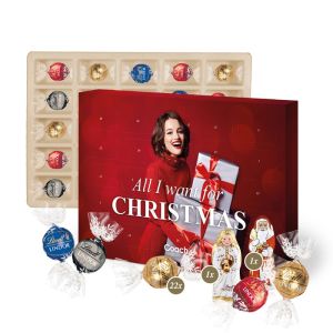 285 g Adventskalender mit Lindt Schokoladenmischung mit Papierfaser-Inlay und rundum Werbedruck