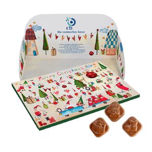 Pop-up Schoko-Adventskalender mit 24 Schoko-Motiven und individuellem Druck