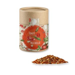 Gewürzmischung Tomate-Mozzarella in Kraftpapierdose Midi mit Werbebanderole