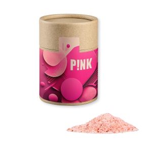 Rosa Kristallsalz in Kraftpapierdose Midi mit Werbebanderole