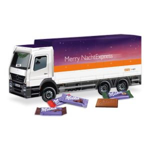 3D Adventskalender LKW mit Milka Schokolade und Werbedruck
