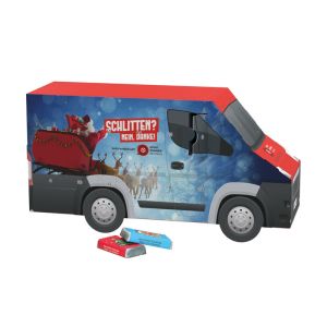 3D Adventskalender Transporter Alpenmilch Schokotäfelchen mit Werbedruck