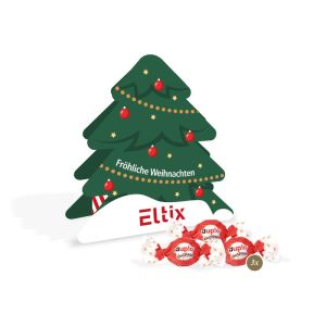Präsent Tannenbaum mit duplo Knusperlen und Rundum-Werbedruck