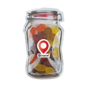 Fruchtgummi im Midi-Beutel in Weckglas-Form mit Werbeetikett