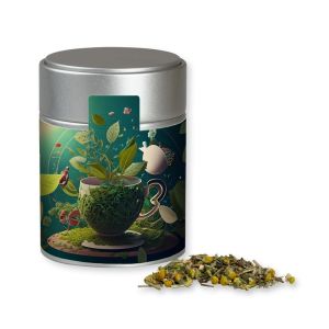 Bio Kräutertee Kräuterfantasie in silbener Midi Metalldose mit Werbebanderole