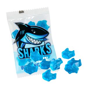15 g Individuelle Fruchtgummi-Formen vegan im Werbetütchen mit Werbedruck