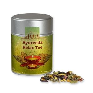 Ayurveda Relax-Tee in silbener Midi Metalldose mit Werbebanderole