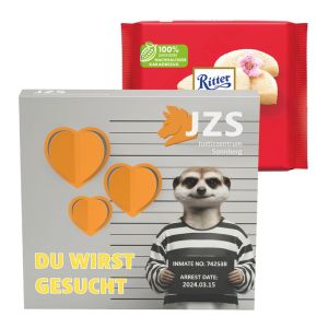 Ritter SPORT Marzipan Schokolade in einer Präsentbox mit einer 3D-Herz-Ausstanzung und Werbedruck