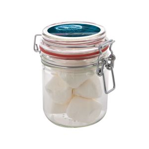 0,4 l Weckglas befüllt mit Marshmallows und mit Werbeetikett