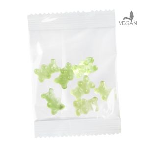 10 g vegane grüne Gummibärchen (Passionsfrucht) im kompostierbaren Werbetütchen mit Werbedruck