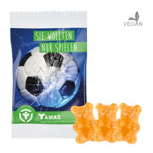 15 g vegane orangene Gummibärchen (Orange) im kompostierbaren Werbetütchen mit Werbedruck