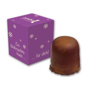 Schokokuss mit Zimt in Werbekartonage mit Rundum-Werbedruck