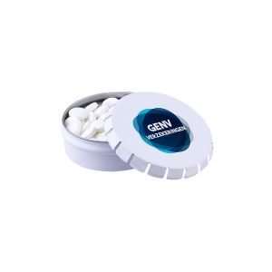 Mini Klick-Klack Dose mit zuckerfreien Pfefferminz und Logodruck