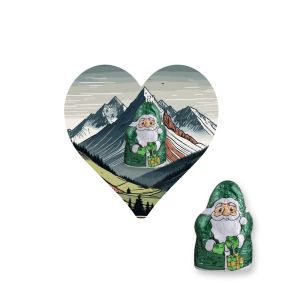 Veganer Schoko-Weihnachtsmann auf Mini Herzform-Flyer mit Werbedruck