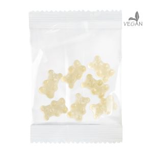 10 g vegane weiße Gummibärchen (Ananas) im kompostierbaren Werbetütchen mit Werbedruck