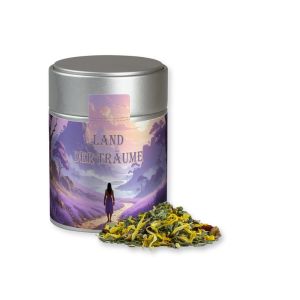 30 g Kräutertee Lavendel in silbener Midi Metalldose mit Werbebanderole