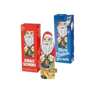 40 g Klett Weihnachtsmann in Sichtfenster-Kartonage mit Rundum-Werbedruck