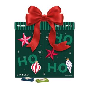 Geschenk-Kontur Adventskalender Sarotti Schokoladen-Täfelchen mit kompostierbarem Blister und Werbedruck