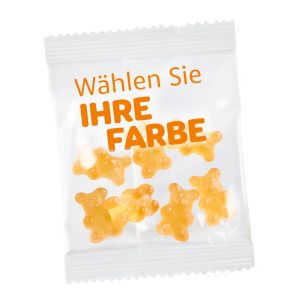 10 g orangene Gummibärchen (Orange) im Werbetütchen mit Werbedruck