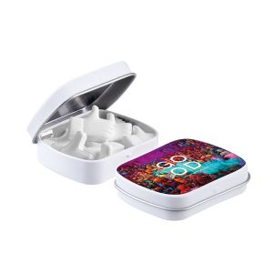 Mini Klappdeckeldose mit Pfefferminz in Like-Daumen-Form und Werbedruck