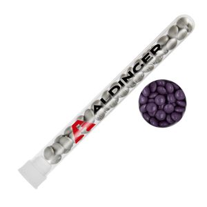 16 g lila Schoko-Linsen im Reagenzglas mit Tampondruck