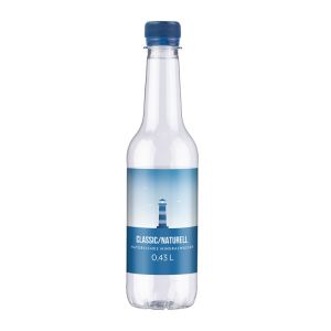 430 ml natürliches Mineralwasser naturell in Longneck-Flasche mit Werbeetikett