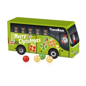 3D Adventskalender Bus mit Fairtrade Schokolade mit Werbedruck