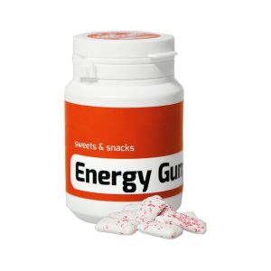 63 g Energy Kaugummi in weißer Dose mit Werbebanderole