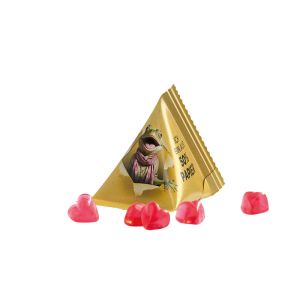 15 g Trolli rote Fruchtgummi Herzen im Papierfolien-Tetraeder mit Werbedruck