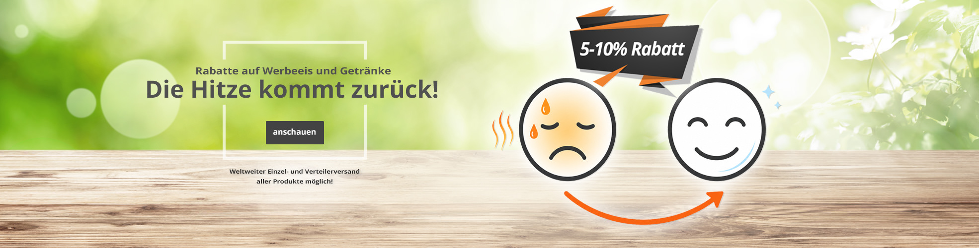 Die Hitze kommt zurück: Jetzt Werbegetränke und Werbeeis mit 5-10 % Rabatt bestellen!