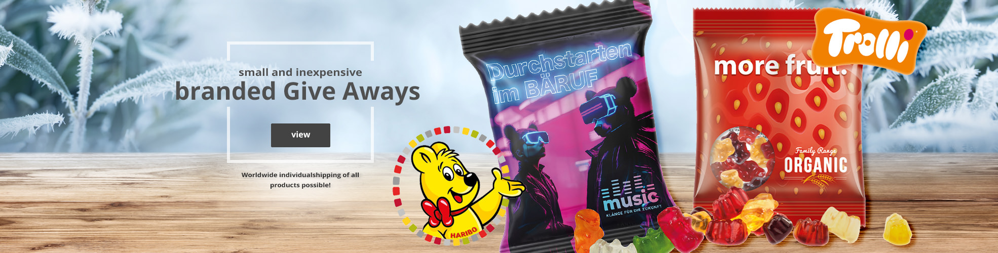 Affordable giveaways featuring brands such as HARIBO and Trolli. Now available at SweetPromotion.