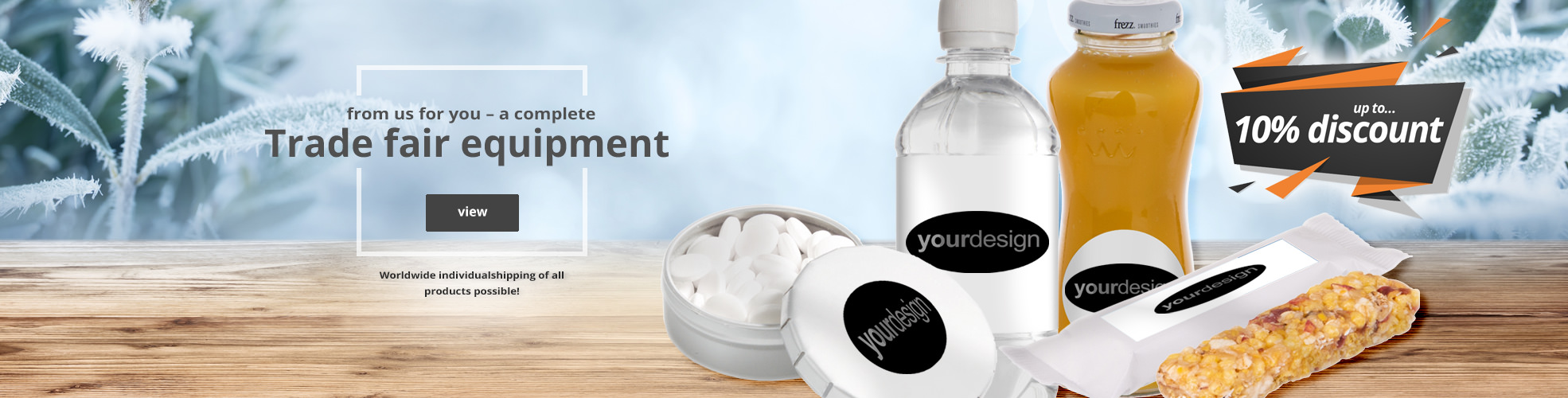 All your trade fair equipment from SweetPromotion. Beverages, promotional items and more. Everything in your design.