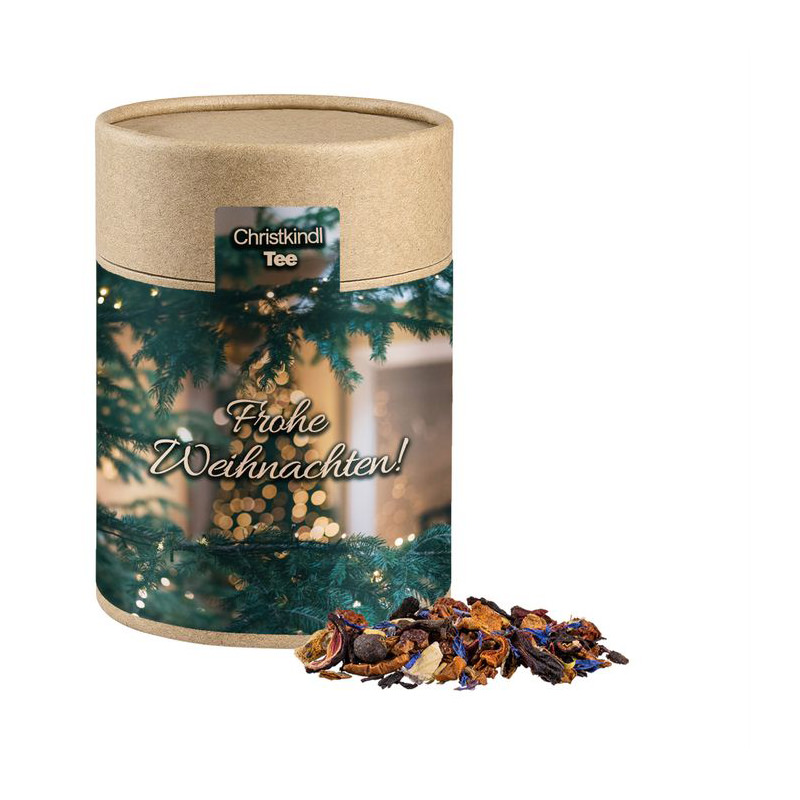 120 g Christkindl Tee in kompostierbarer Pappdose mit Werbeetikett