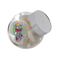 0,4 Liter Schräghalsglas befüllt mit Marshmallows und mit Werbeetikett Bild 2