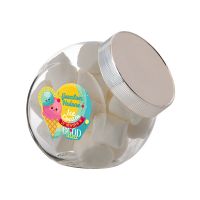 0,9 Liter Schräghalsglas befüllt mit Marshmallows und mit Werbeetikett Bild 1