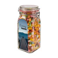 1,5 l Weckglas befüllt mit Jelly Beans und mit Werbeetikett Bild 1