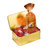 125 g weihnachtlich gefüllte Goldbox mit Werbeanbringung Bild 1