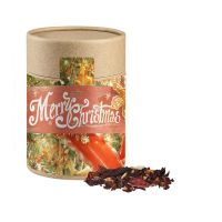 140 g Bio Weihnachts-Früchtetee in kompostierbarer Pappdose mit Werbeetikett Bild 1