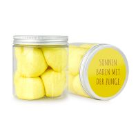 165 g strahlend-gelbe Schaumzuckerkugeln in Naschdose mit Werbeetikett Bild 1