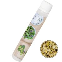 20 g Bio Kräuter-Salz im PET-Röhrchen mit Etikett und Werbedruck. Bild 1