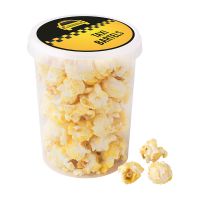 30 g salziges Popcorn im transparenten Becher mit Werbe-Etikett Bild 1