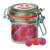 60 g Erdbeer-Chili Bonbons im Mini Bonbonglas mit Werbeetikett Bild 1