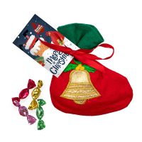 50 g Metallic Bonbons in weihnachtlicher Stoffsocke mit Werbekarte Bild 1