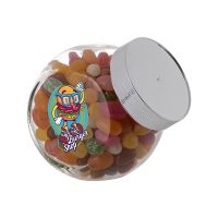 0,4 Liter Schräghalsglas befüllt mit Jelly Beans und mit Werbeetikett Bild 1