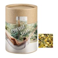 50 g Ayurveda Relax-Tee in kompostierbarer Pappdose mit Werbeetikett Bild 1